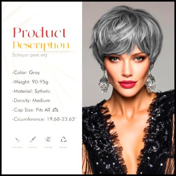 Short Pixie Cut Wig with Bangs Heat Resistant Synthetic Hair Glueless main image 5